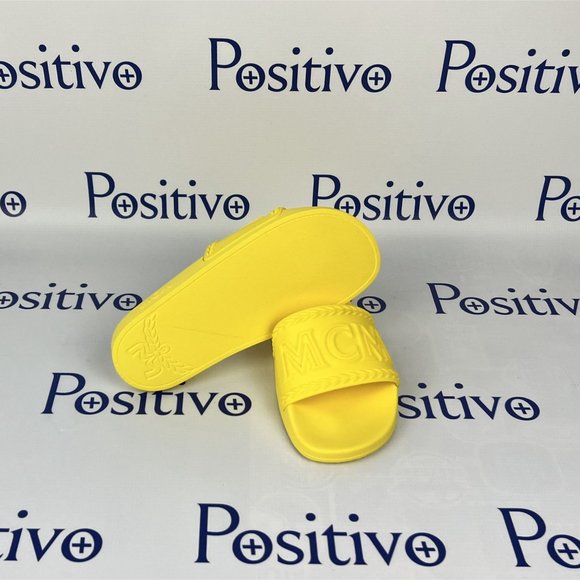 MCM Womens Yellow Big Logo Rubber Slides US 7 EU 37 - Picture 6 of 7